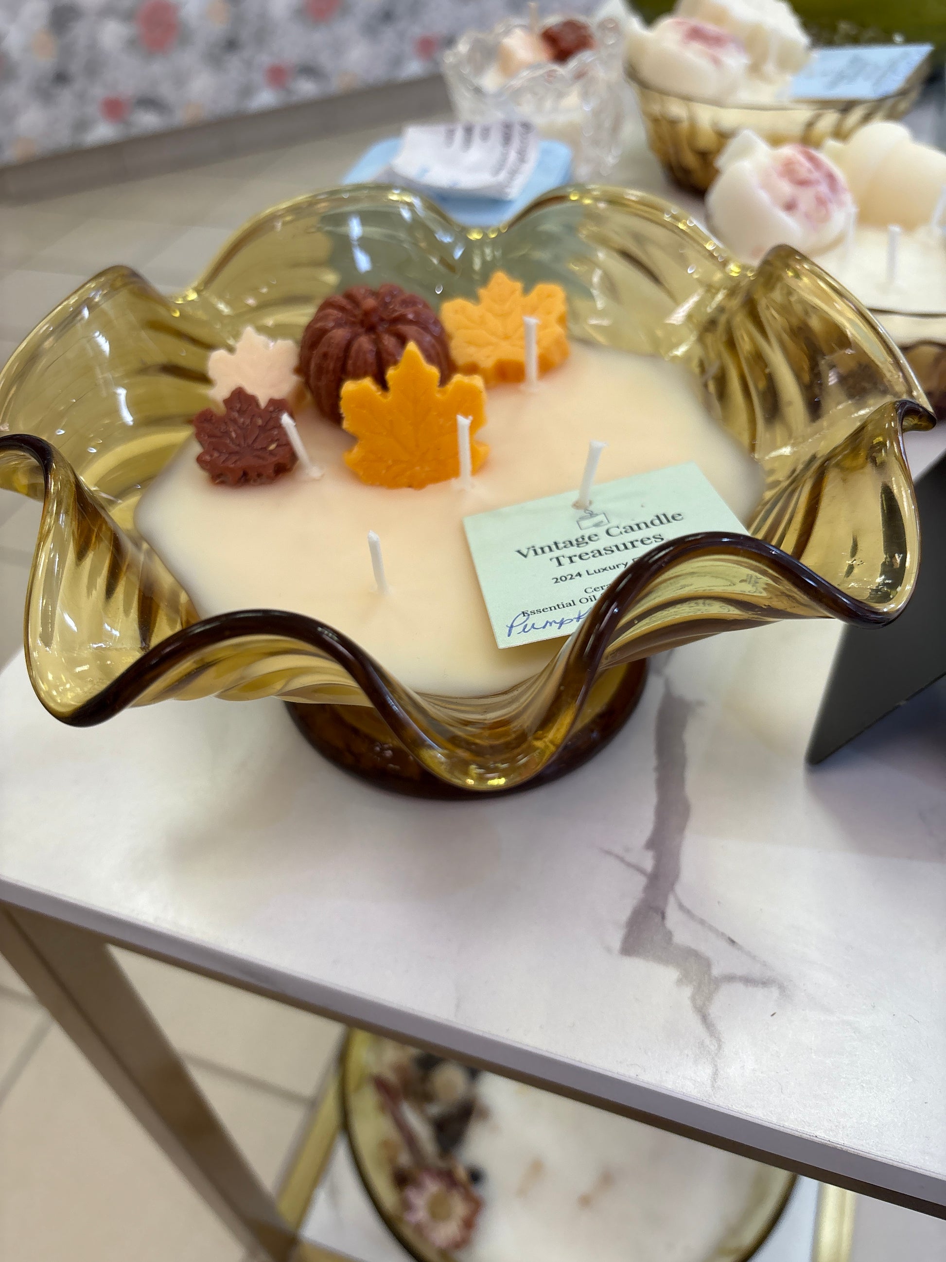 Vintage Amber Swirl Glass Candy Dish