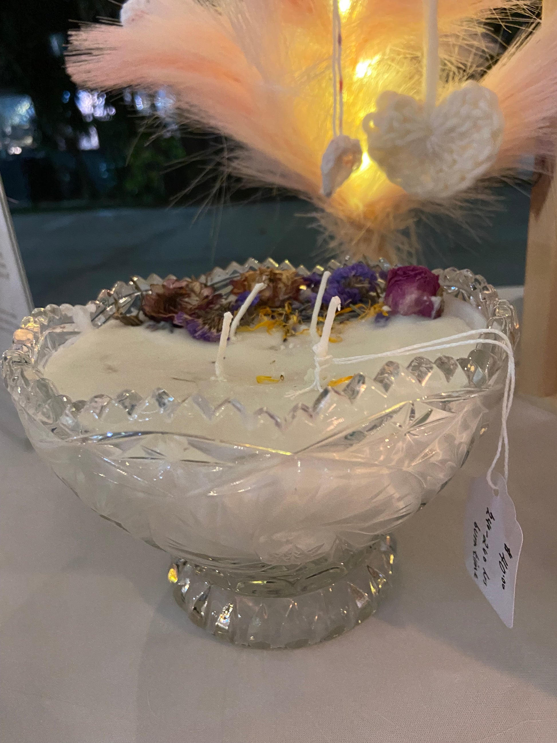 Vintage Pressed Crystal Glass Footed Candy Dish. 32 oz Candle