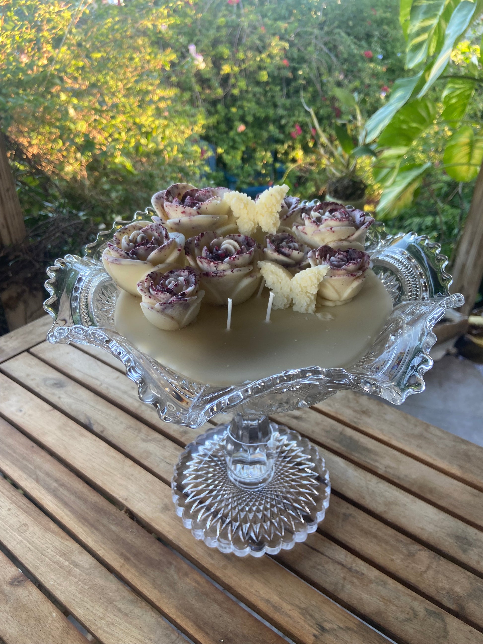 Diamond Cut Crystal Tall Compote - February Candle of the Month