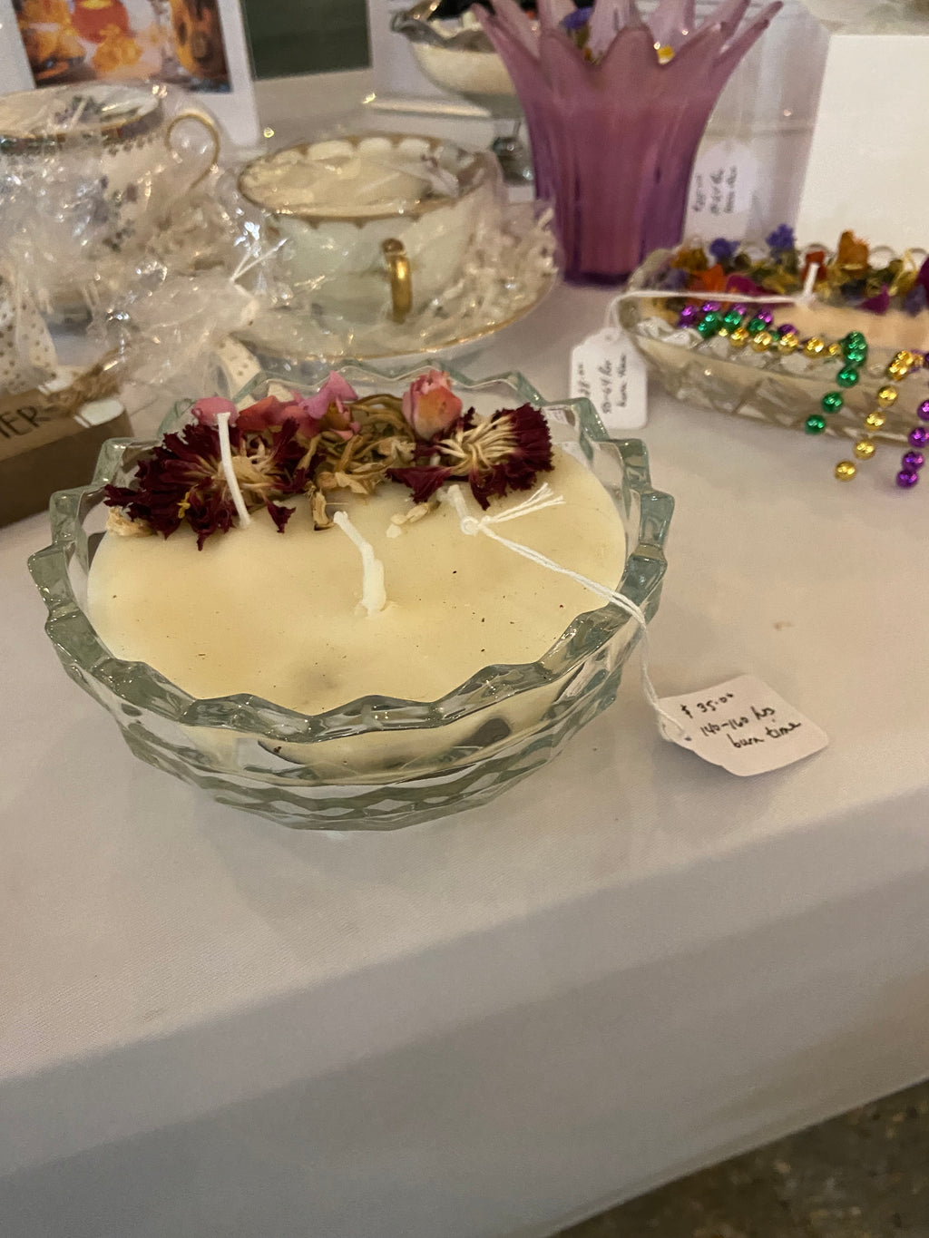 Vintage glass basket weave bowl 16 oz. Candle