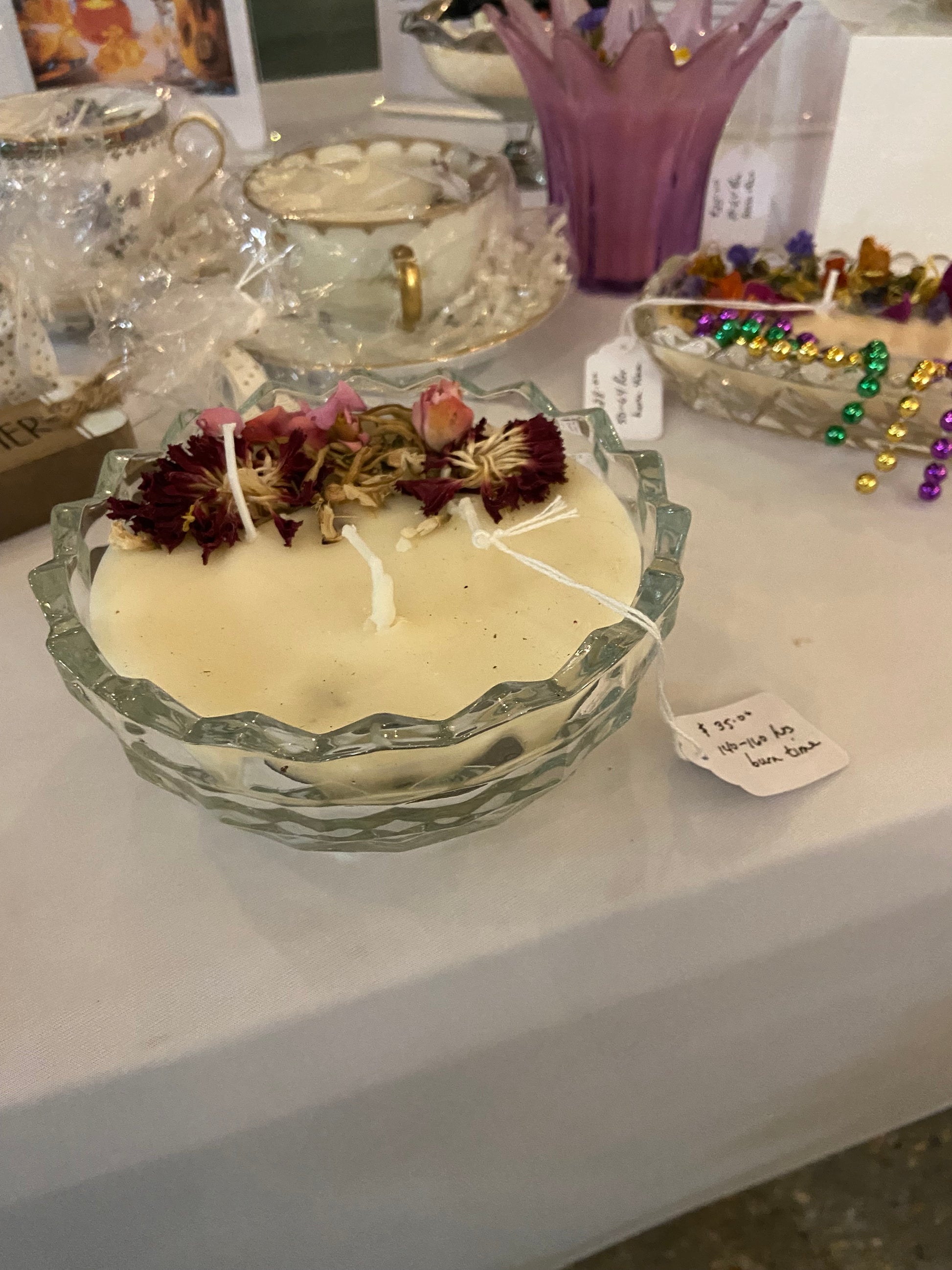 Vintage glass basket weave bowl 16 oz. Candle