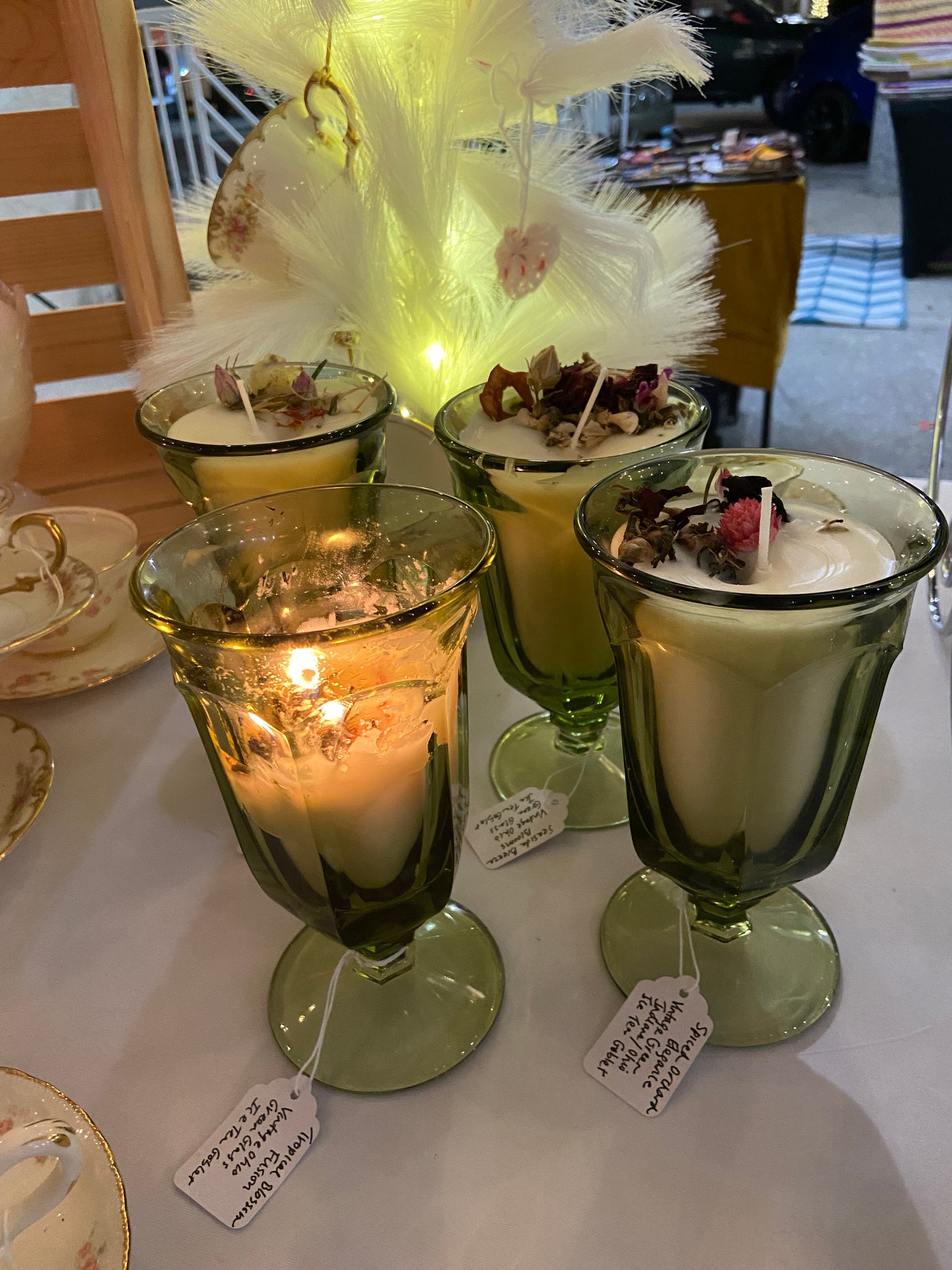 Vintage Ohio Green Glass Ice Tea Goblet 16 oz. Candle