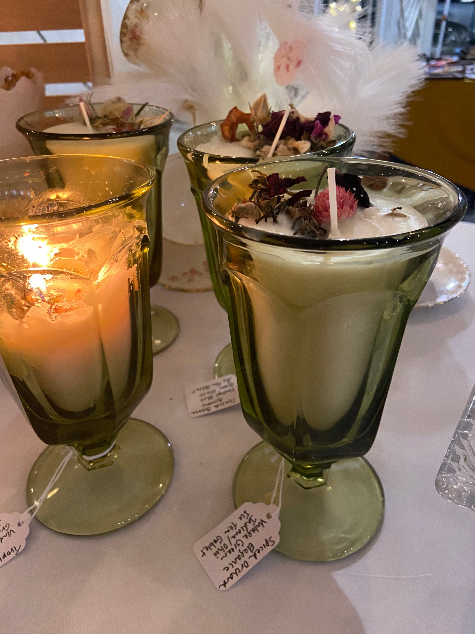 Vintage Ohio Green Glass Ice Tea Goblet 16 oz. Candle
