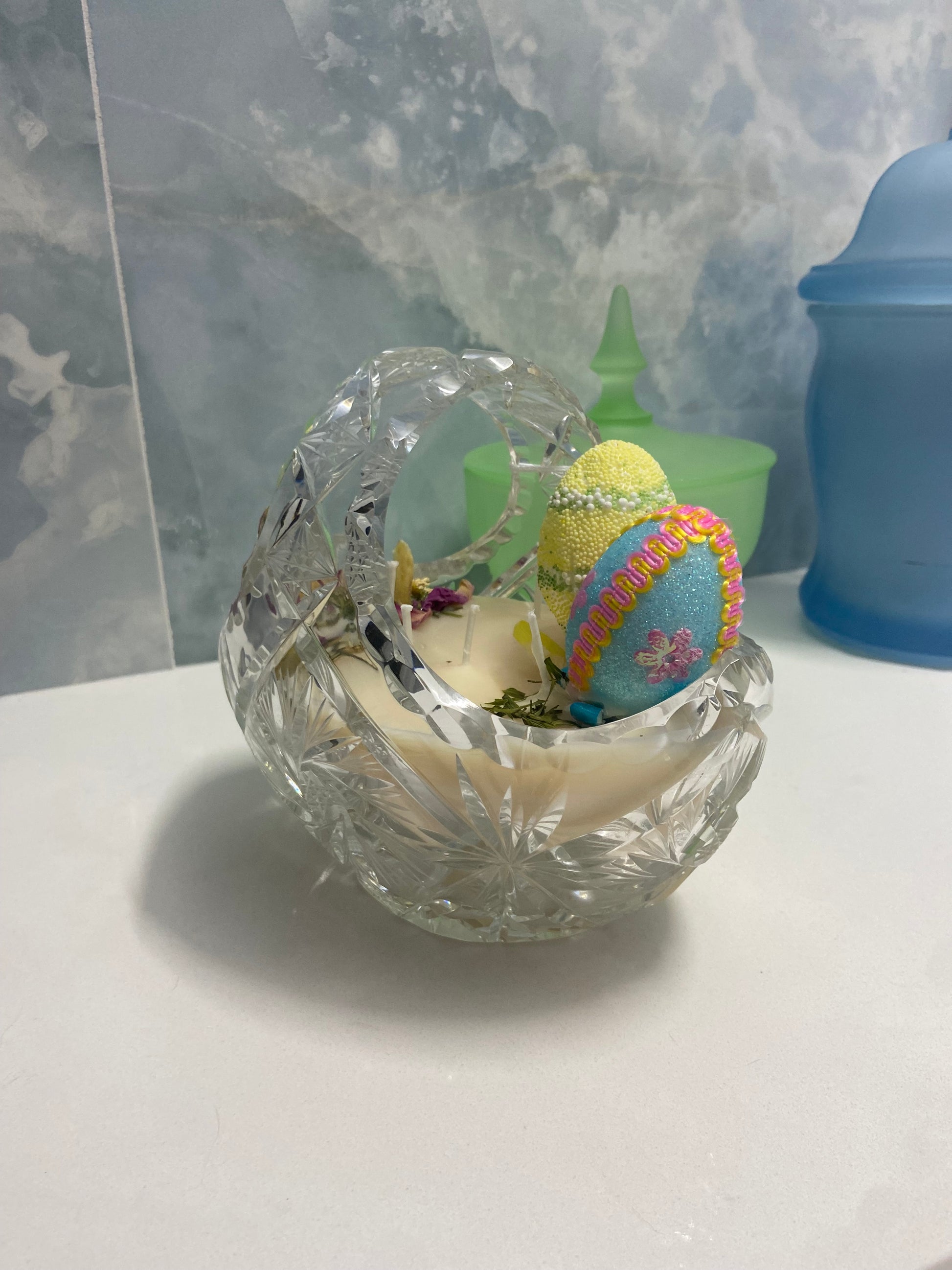 Vintage Cut Crystal “Easter Basket” 24 oz, 5-wick Candle. Vanilla Orchid
