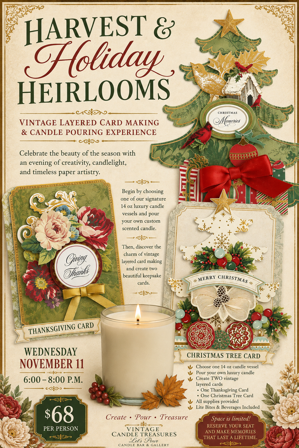 Harvest & Holiday Heirlooms: Vintage Layered Card Making & Candle Pouring