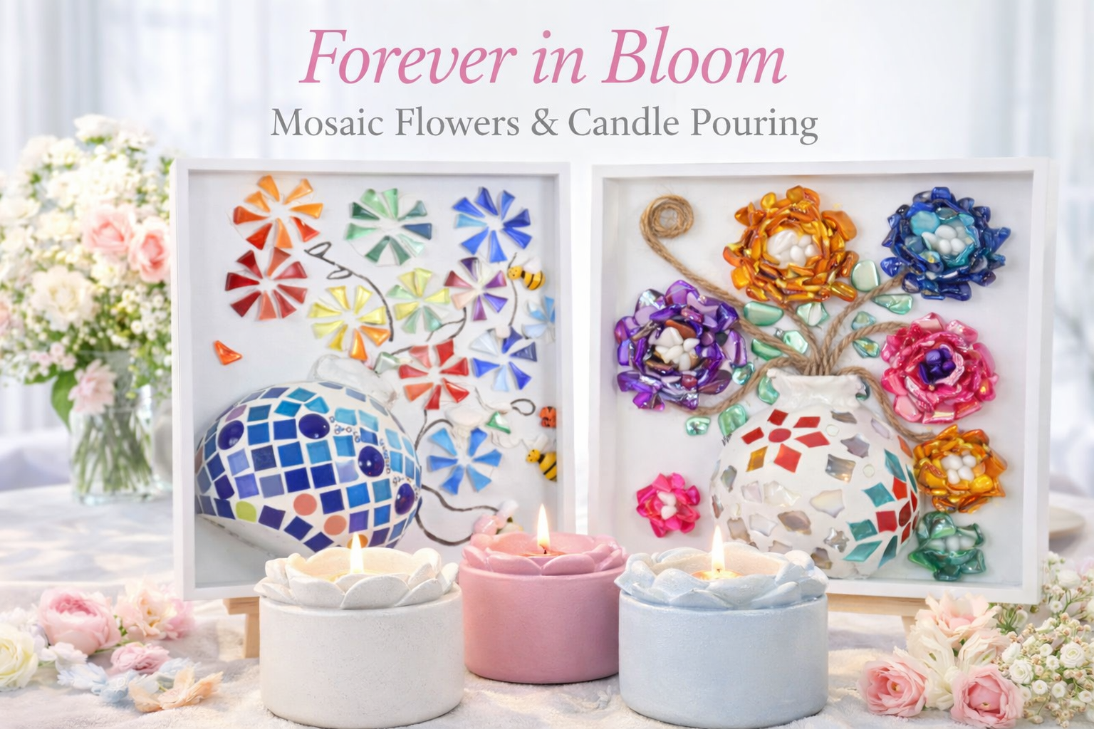 Forever in Bloom: Mosaic Flowers & Candle Pouring