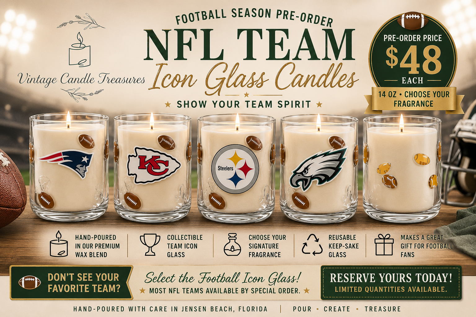 NFL Team Icon Glass Candle – Pre-Order
