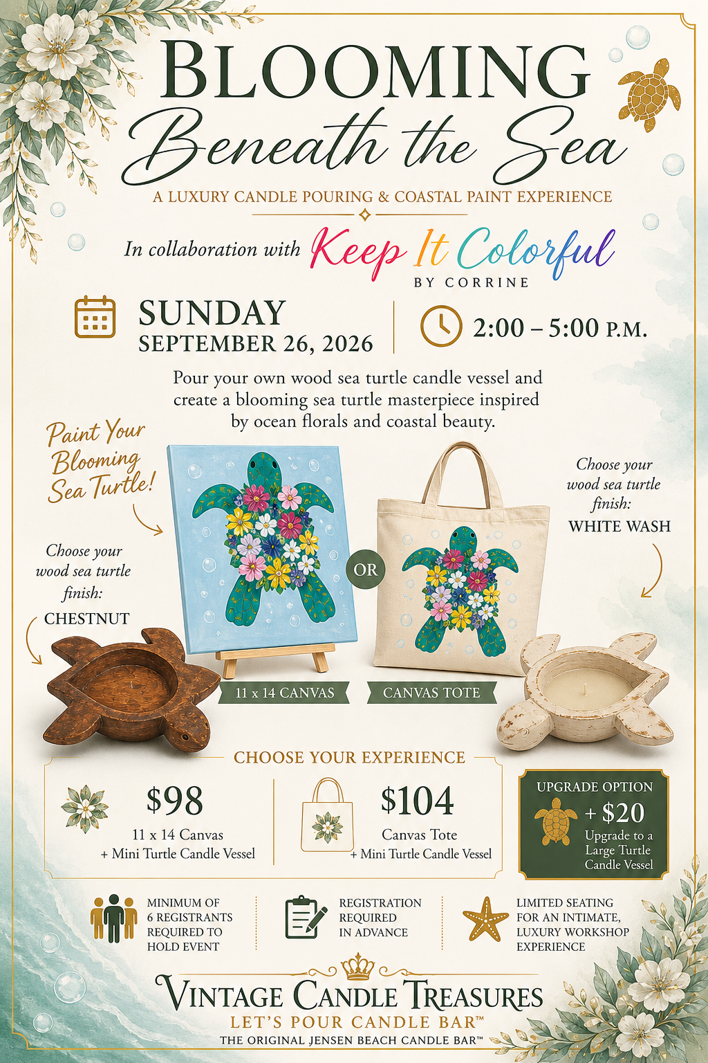 Blooming Beneath the Sea: Sea Turtle Candle Pouring and Painting