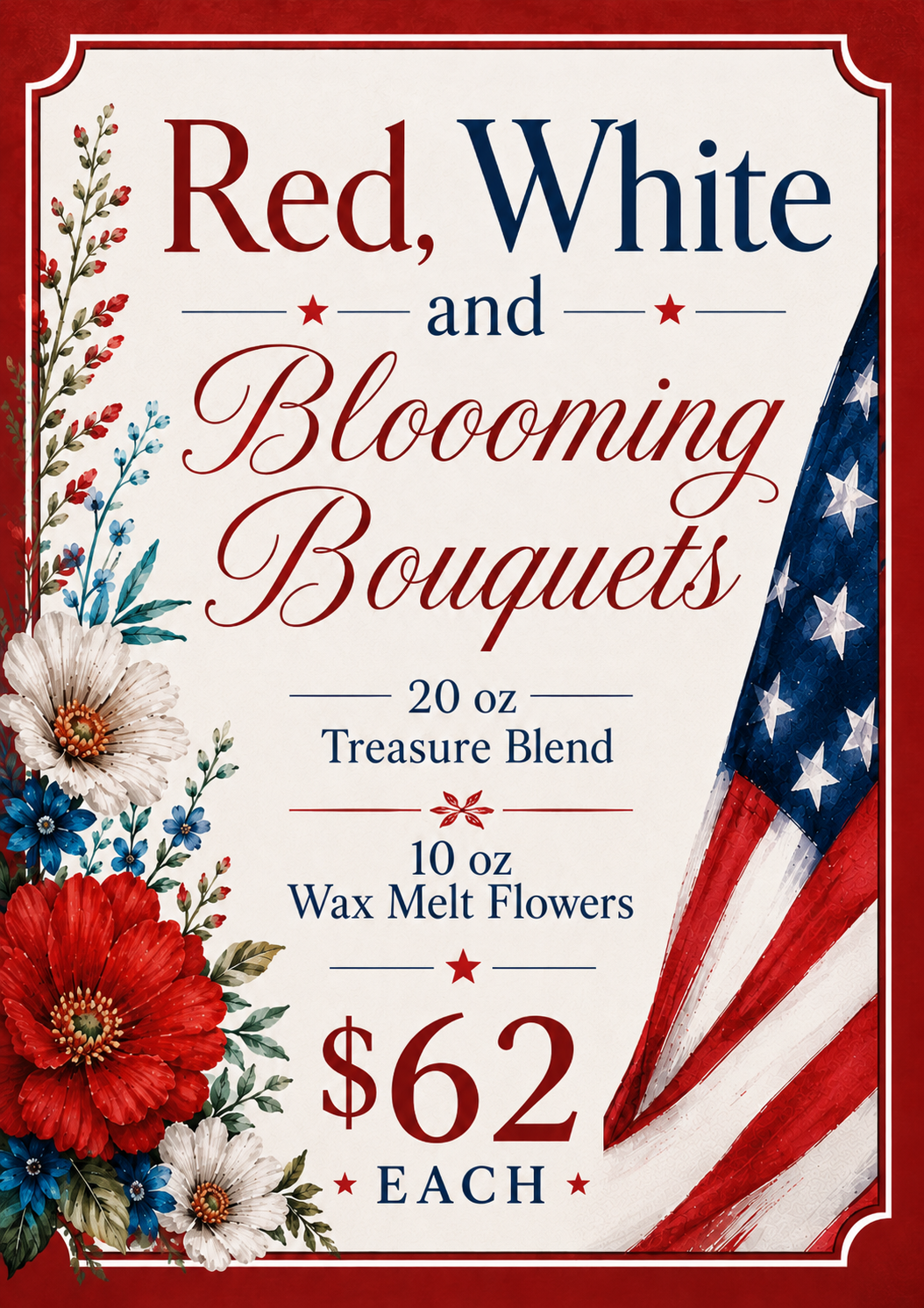 Red, White and Blooming Floral Bouquets
