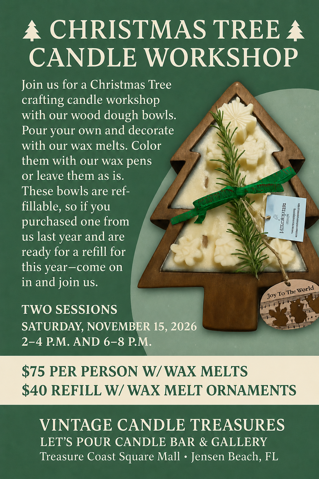 Christmas Tree Dough Bowl Candle Making Workshop