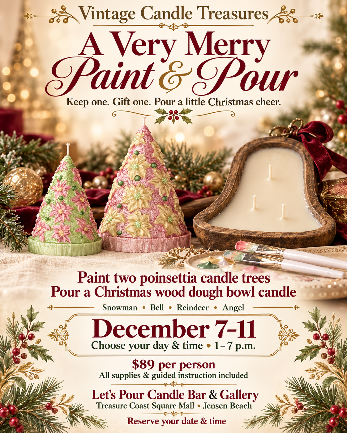 A Very Merry Paint & Pour: Poinsetta Trees & Holiday Dough Bowls