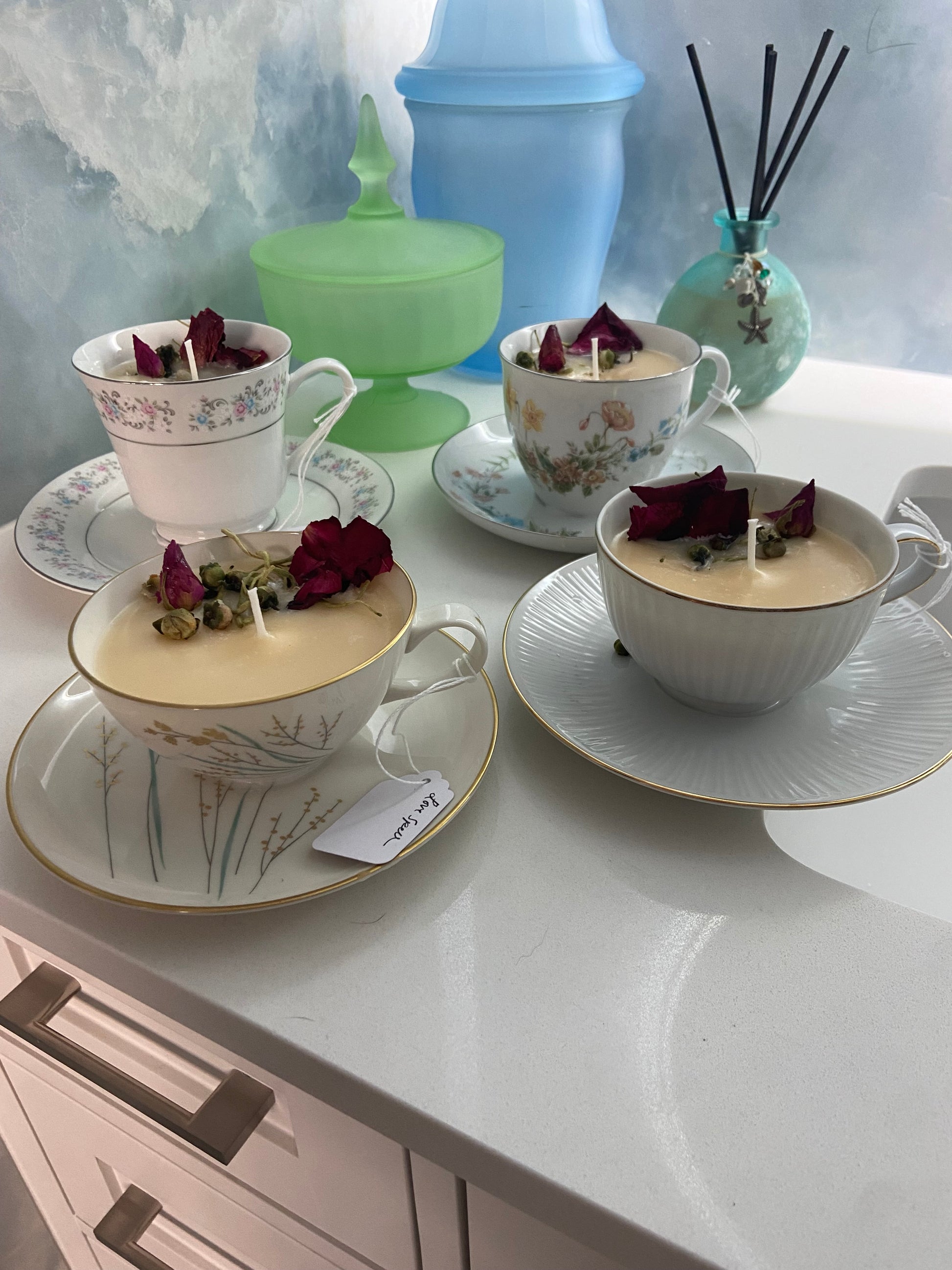 Vintage Dinner China Tea Cup Candles  Limited Valentines Edition “Love Spell”