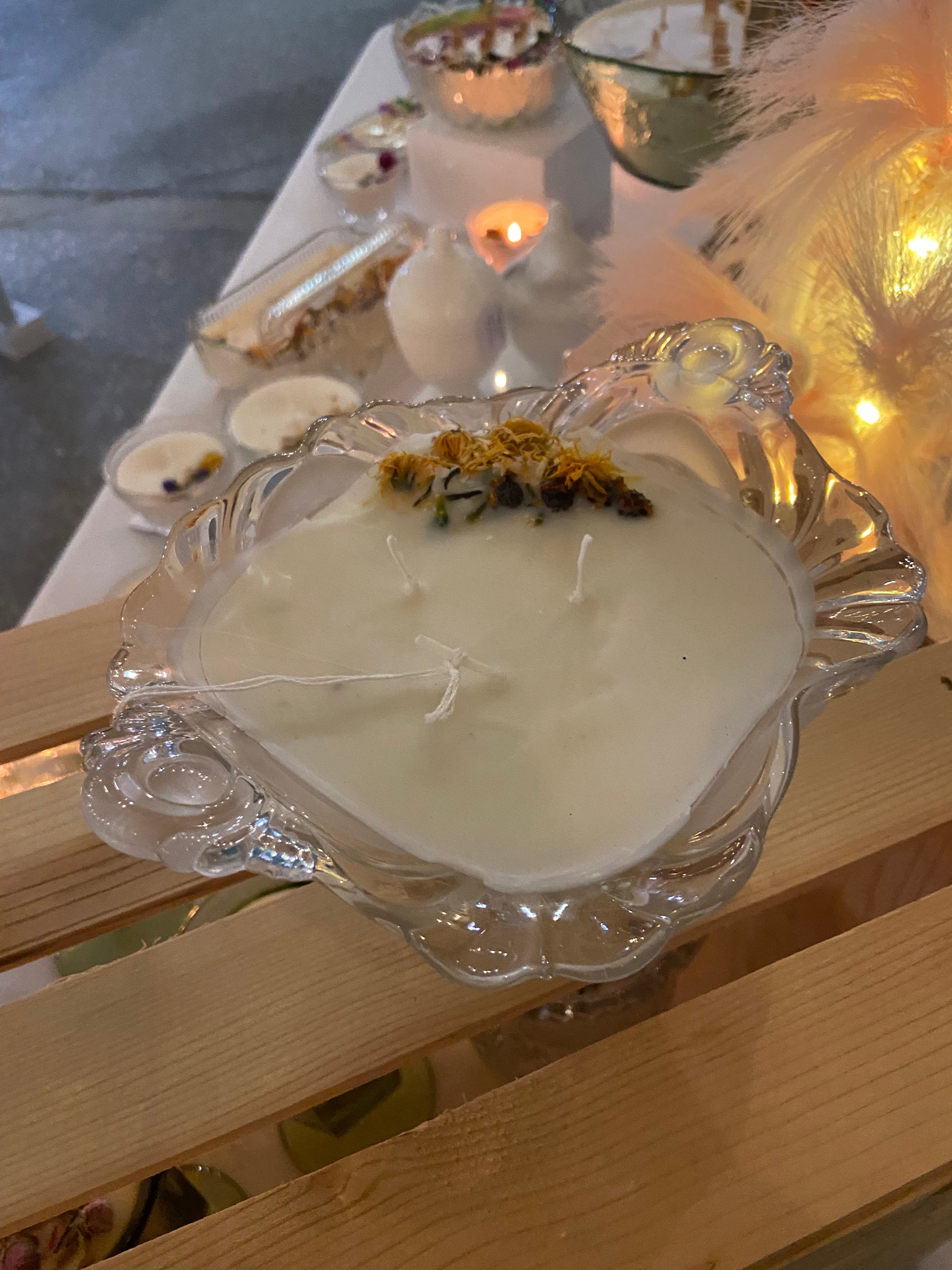 Vintage Frosted Ohio Glass “Petal Swirls” Candy Dish 16 oz Candle
