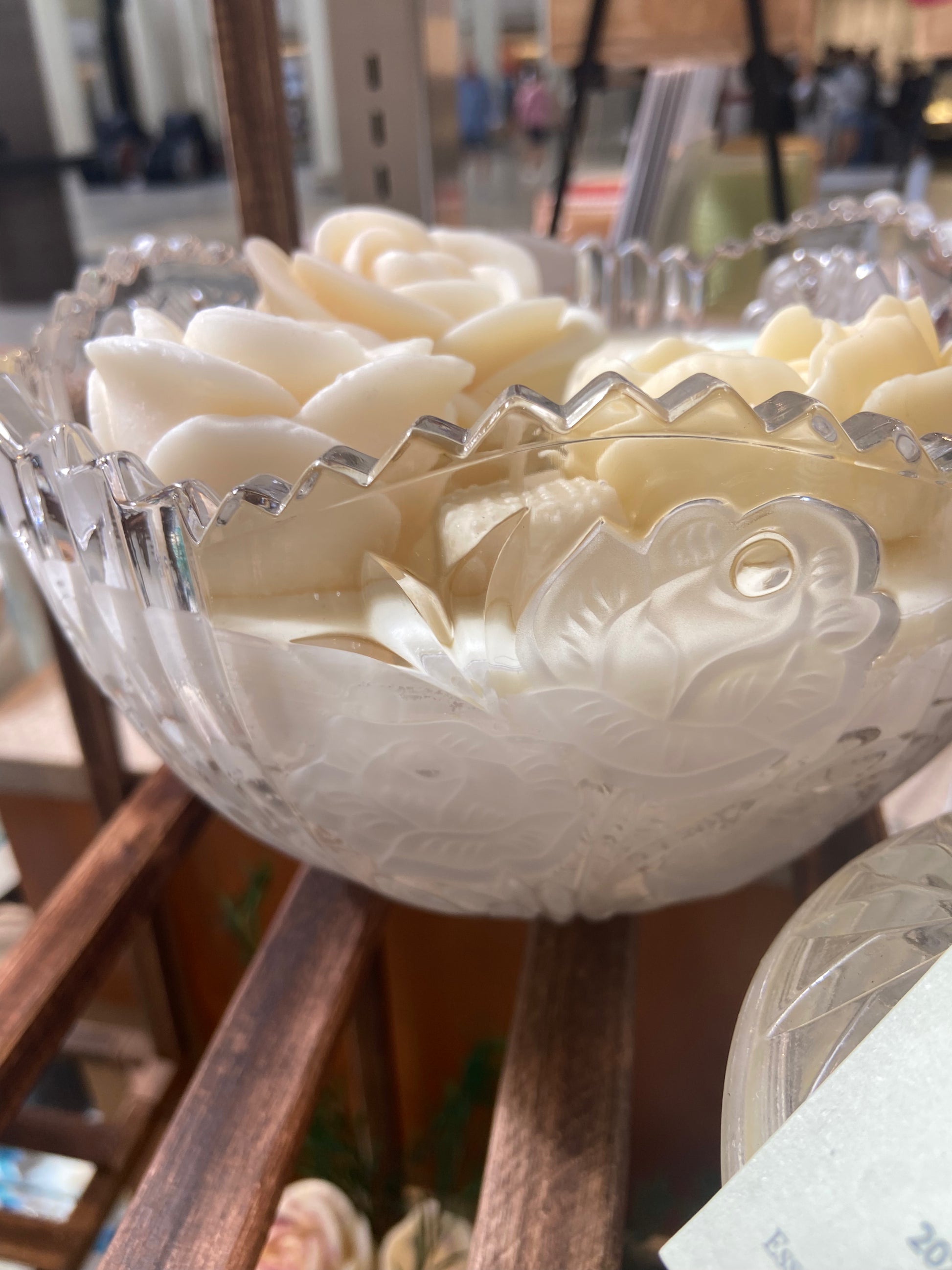 Vintage Cut Crystal Frosted Rose Bowl