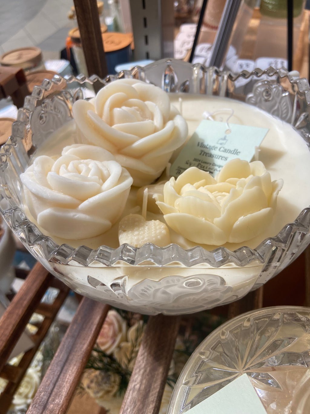 Vintage Cut Crystal Frosted Rose Bowl