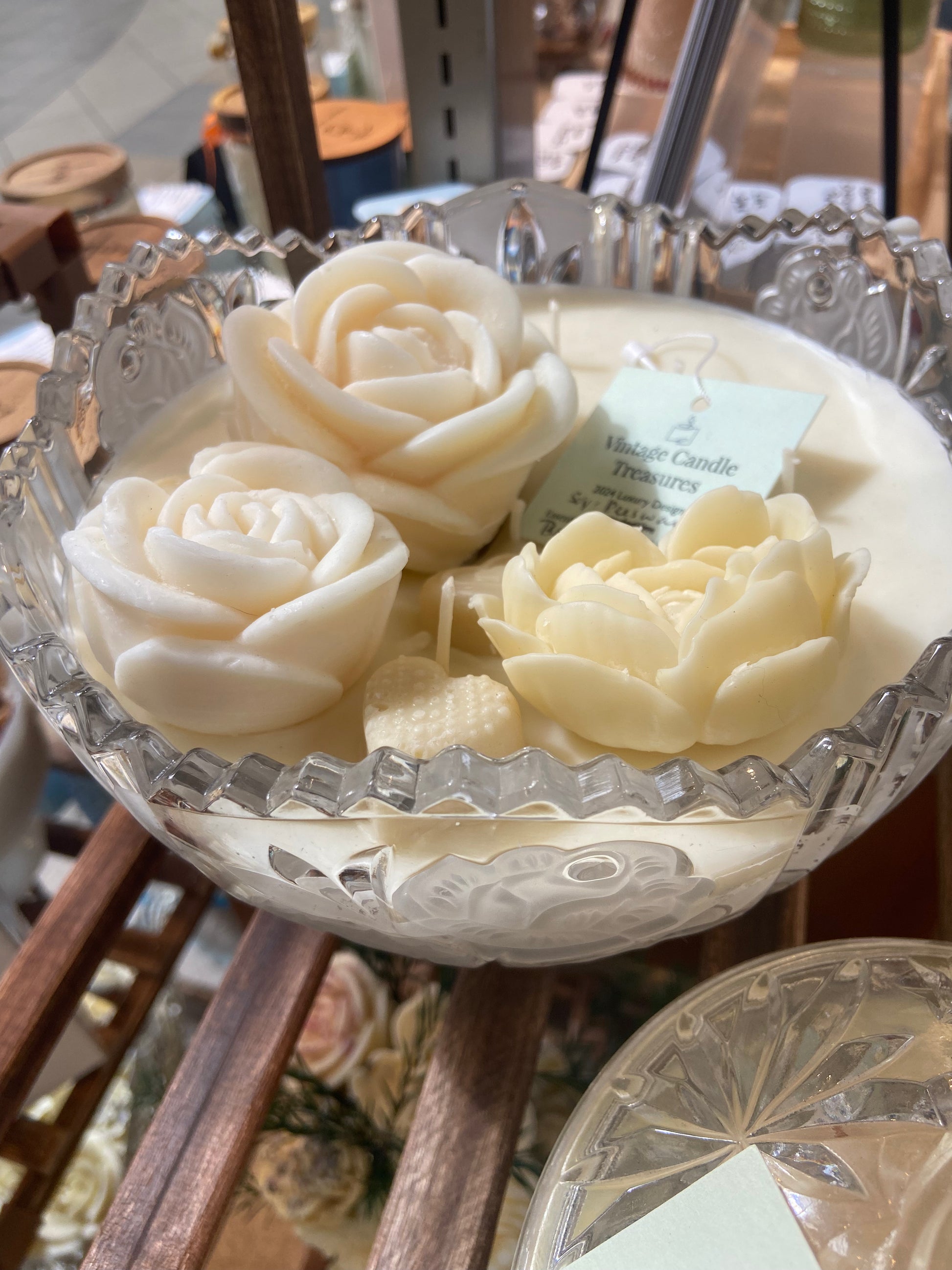 Vintage Cut Crystal Frosted Rose Bowl