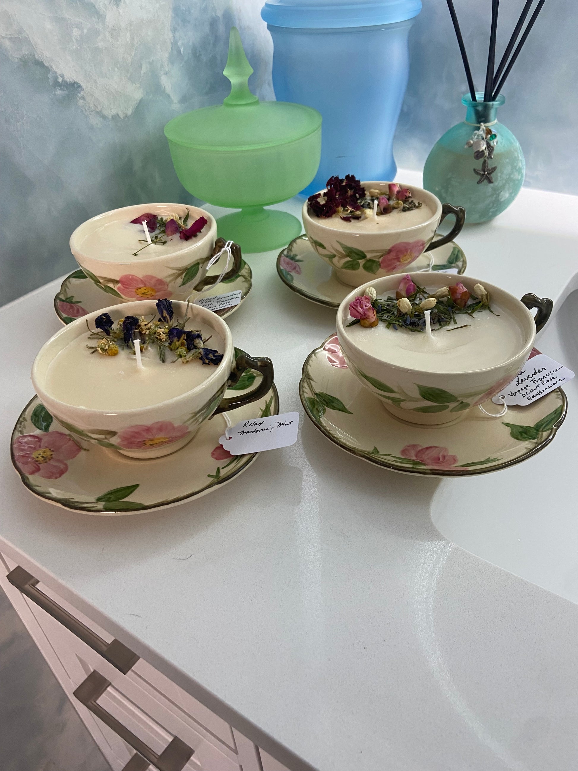 Vintage Franciscan "Desert Rose" Earthenware Tea Cup Candles
