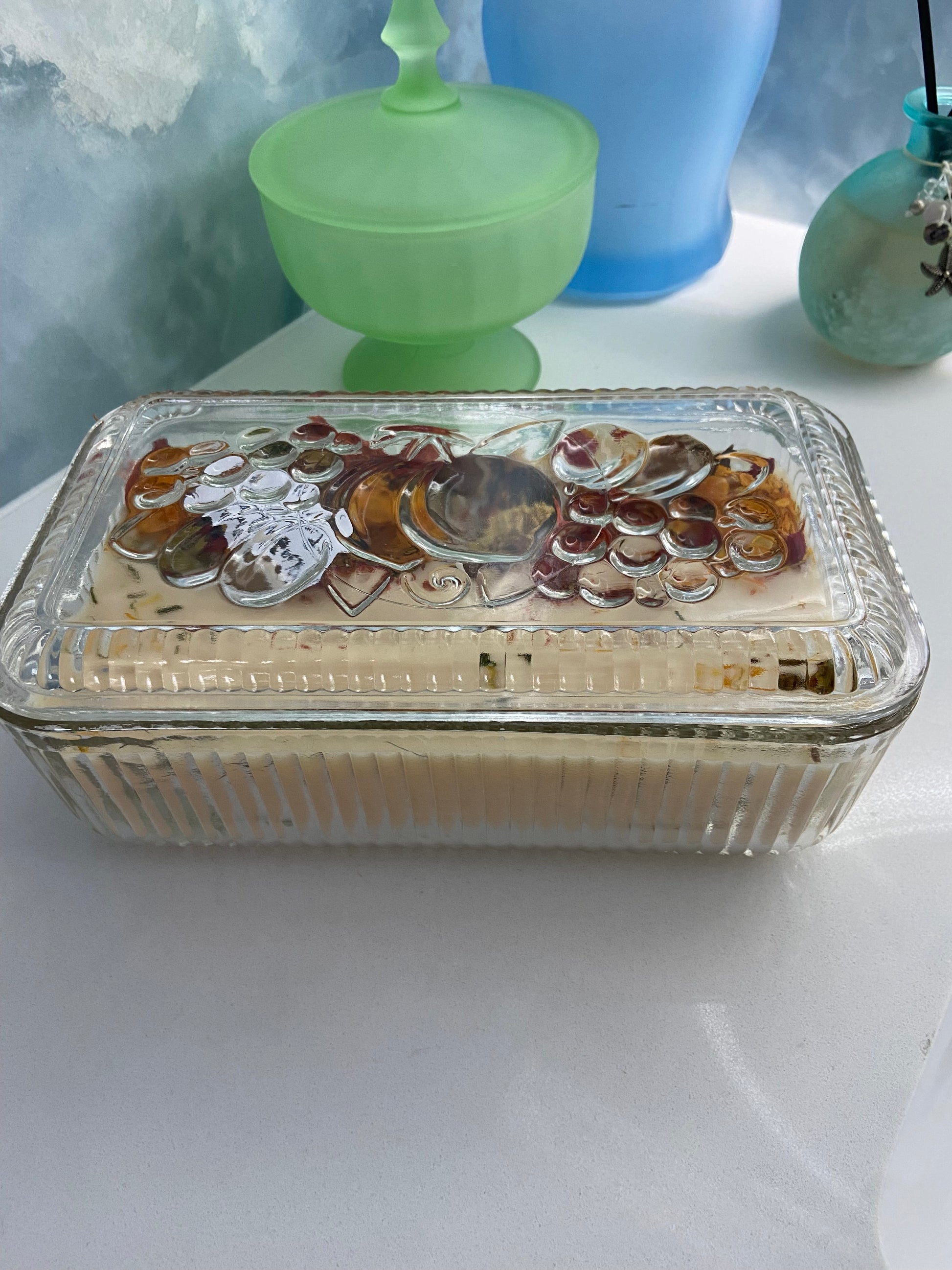 Vintage Anchor Hocking Fruit Pattern Refrigerator Box Candle