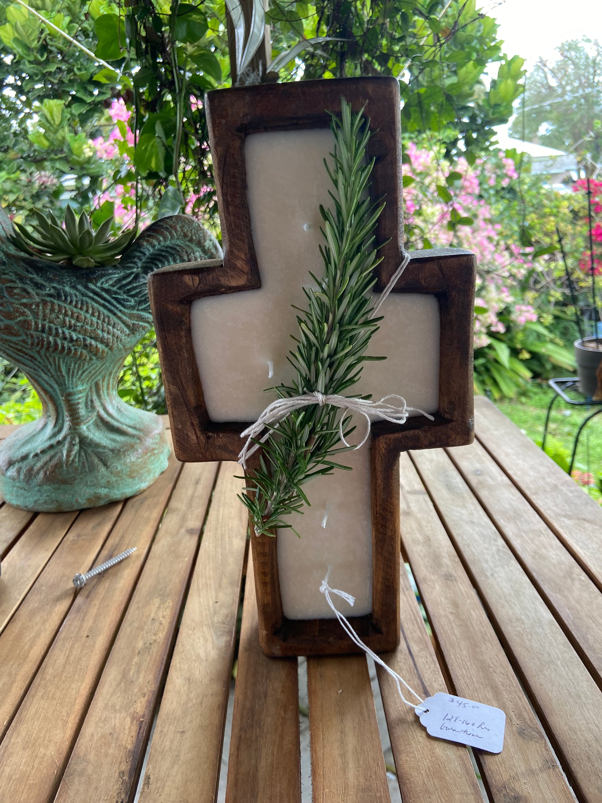 Vintage Coastal Candle Collection: Wood Cross Dough Bowl 16 oz Candle