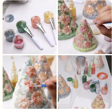 A Very Merry Paint & Pour: Poinsetta Trees & Holiday Dough Bowls